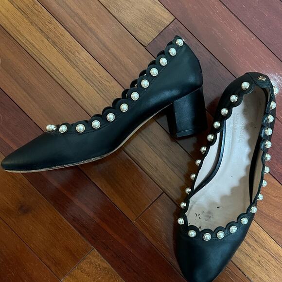 Kate Spade Maeve Black Pearl Studded Pumps Block Heels Twee Feminine Princess - Picture 4 of 10